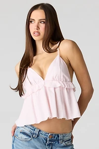 Linen-Blend Babydoll Tank