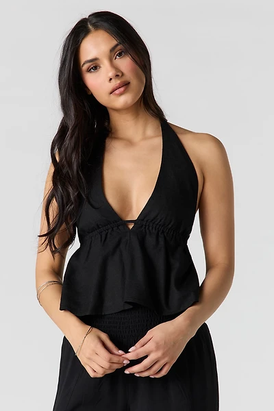 Linen-Blend Halter Top