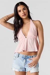 Linen-Blend Halter Top