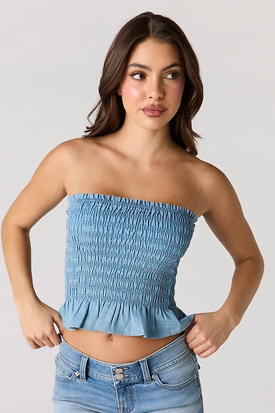Denim Smocked Tube Top