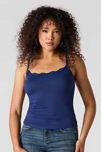 Braless Contour Lace Trim Scoop Neck Tank