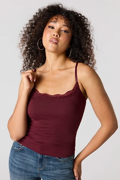 Braless Contour Lace Trim Scoop Neck Tank
