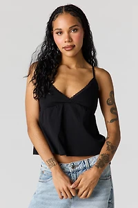 Surplice Lace Trim Babydoll Tank