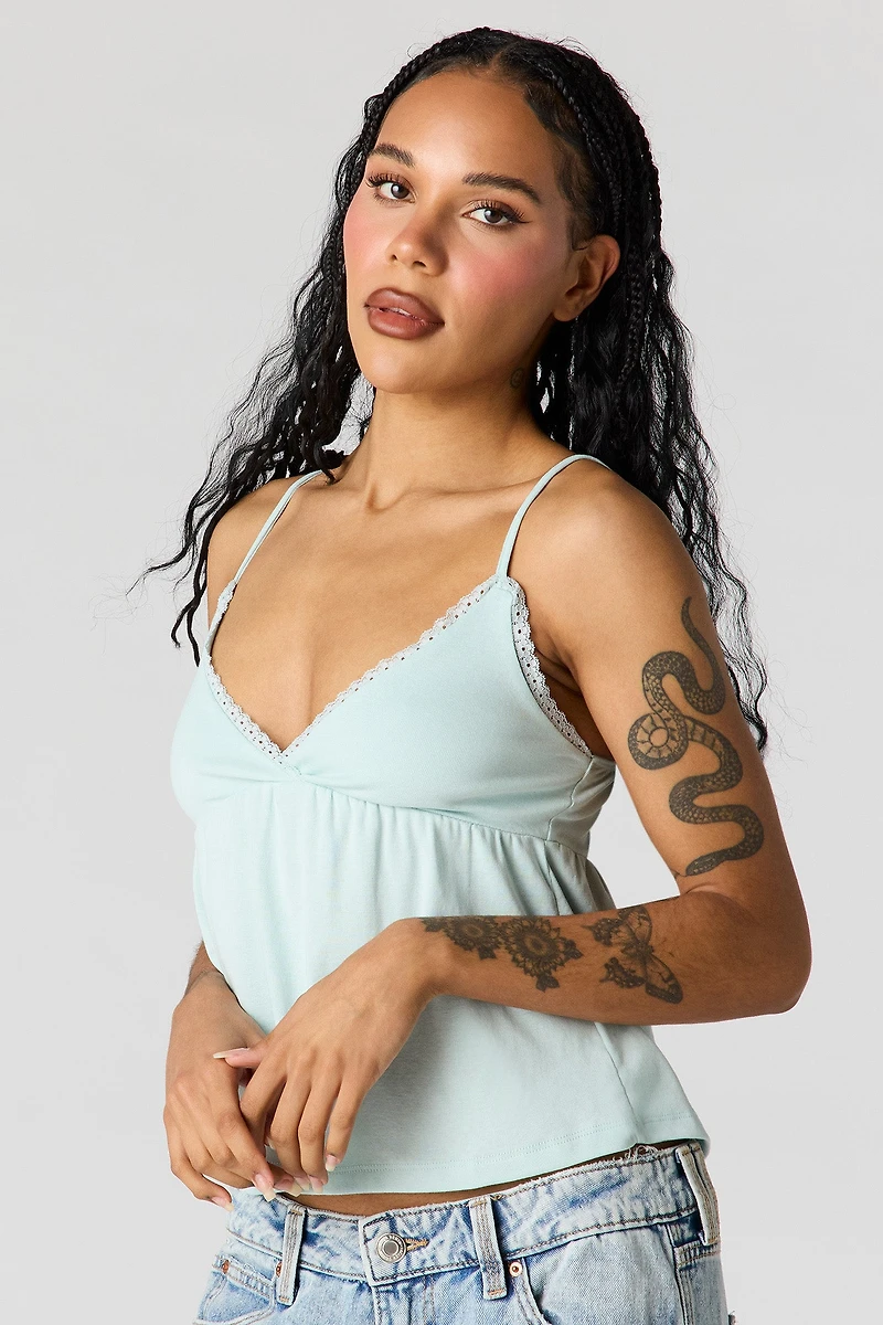 Surplice Lace Trim Babydoll Tank