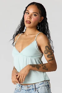 Surplice Lace Trim Babydoll Tank