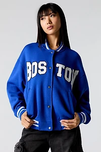 Blouson de style universitaire en molleton avec motif brod