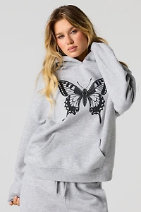 Butterfly Graphic Boxy Fleece Hoodie