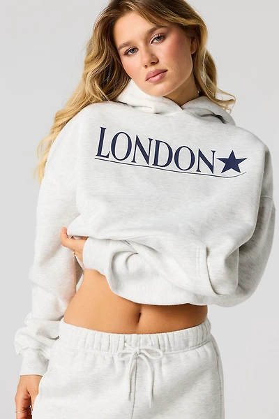 London Twill Embroidered Boxy Fleece Hoodie