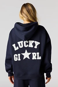 Lucky Star Applique Boxy Fleece Hoodie