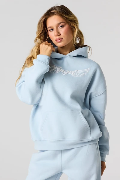 Angel Puff Print Boxy Fleece Hoodie