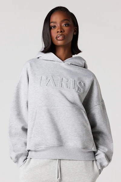 Embossed Boxy Fleece Hoodie