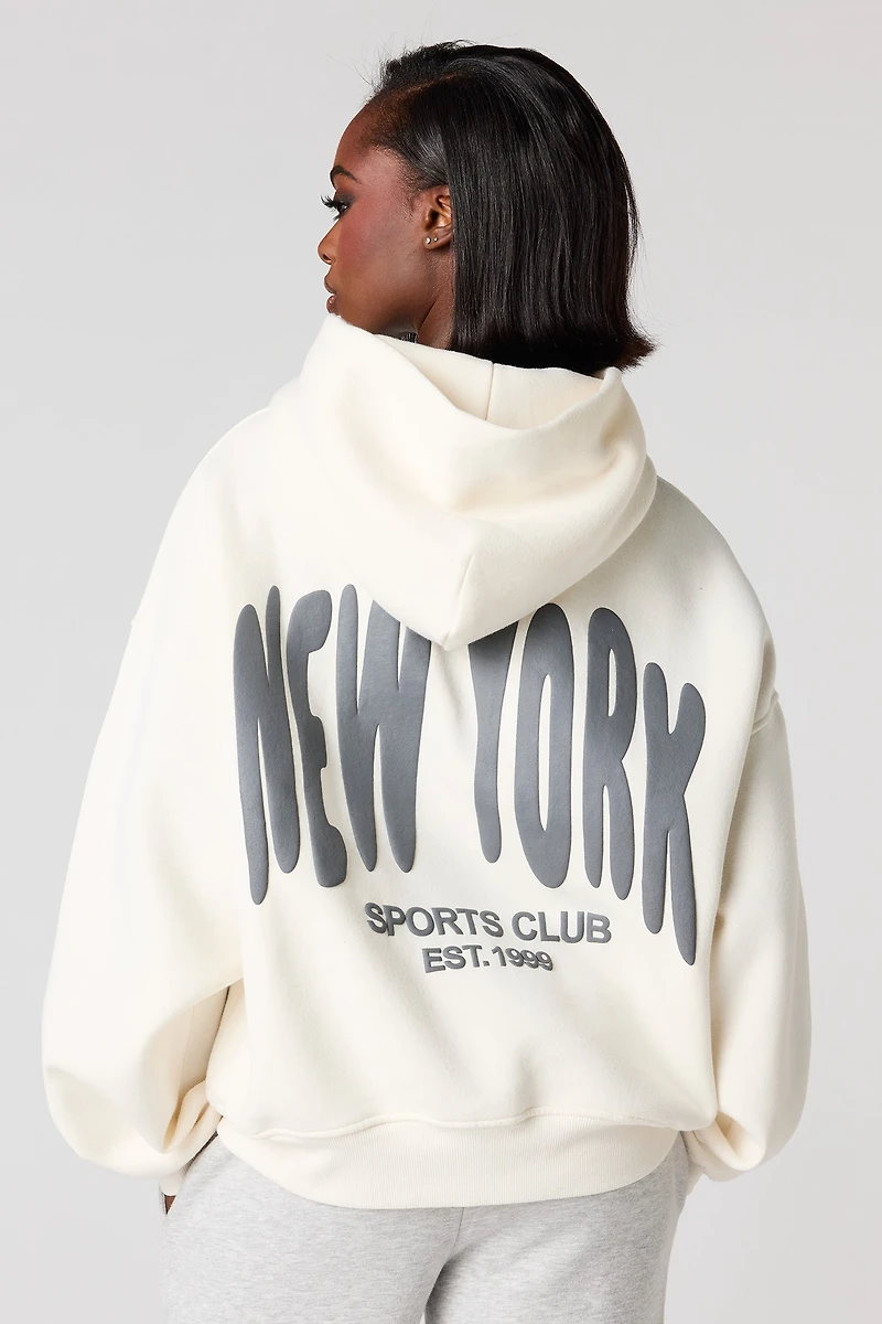 Haut carré à capuchon en molleton avec imprimé New York relief