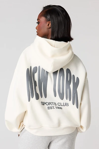 New York Puff Print Boxy Fleece Hoodie