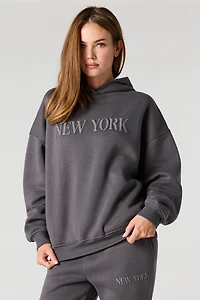 NY Puff Print Boxy Fleece Hoodie