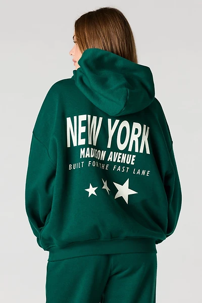 NY HD Print Boxy Fleece Hoodie