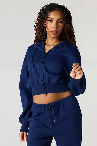 Oversized Cropped Zip-Up Hoodie
