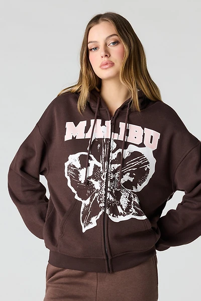 Graphic Fleece Boxy Zip-Up Hoodie