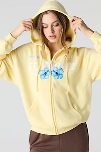 Graphic Fleece Boxy Zip-Up Hoodie