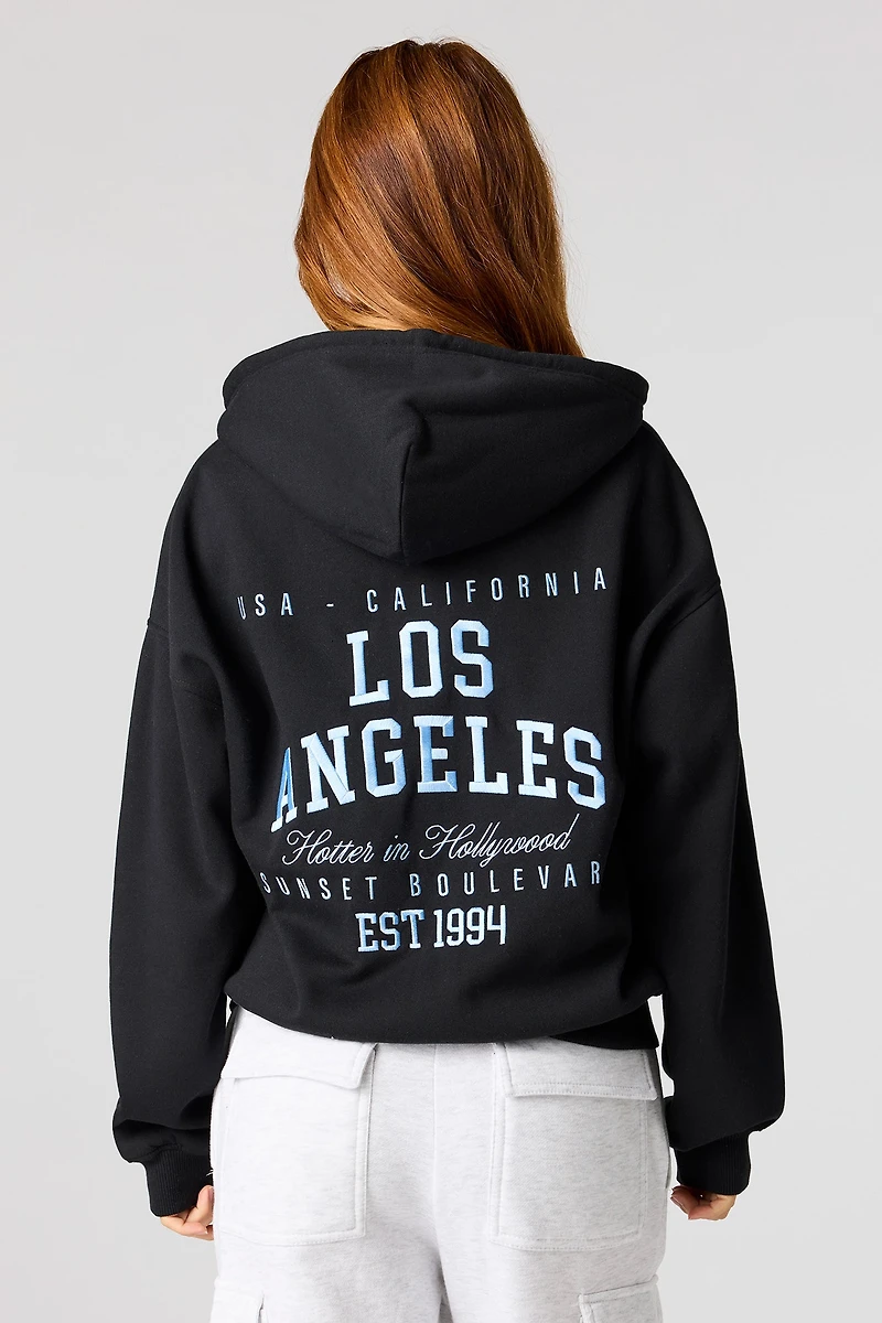 Embroidered Boxy Zip-Up Hoodie