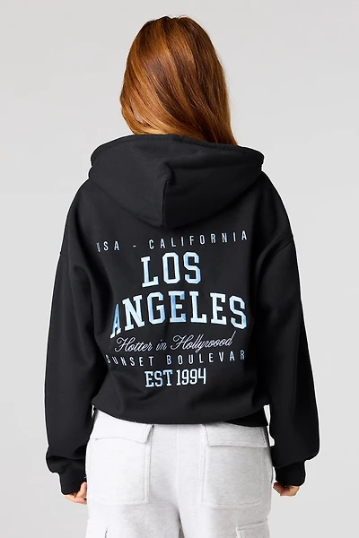 Embroidered Boxy Zip-Up Hoodie