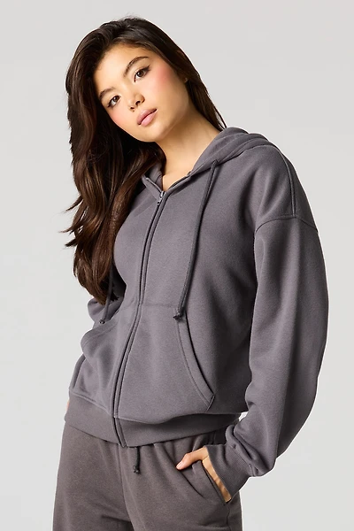 Boxy Fleece Zip-Up Hoodie