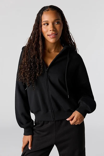 Zip-Up Boxy Fleece Hoodie