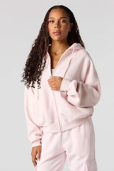 Zip-Up Boxy Fleece Hoodie