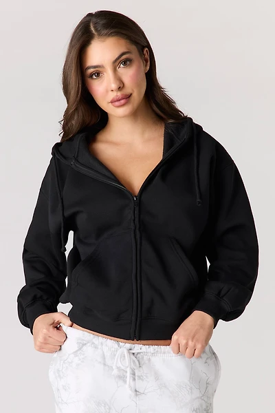 Boxy Fleece Zip-Up Hoodie