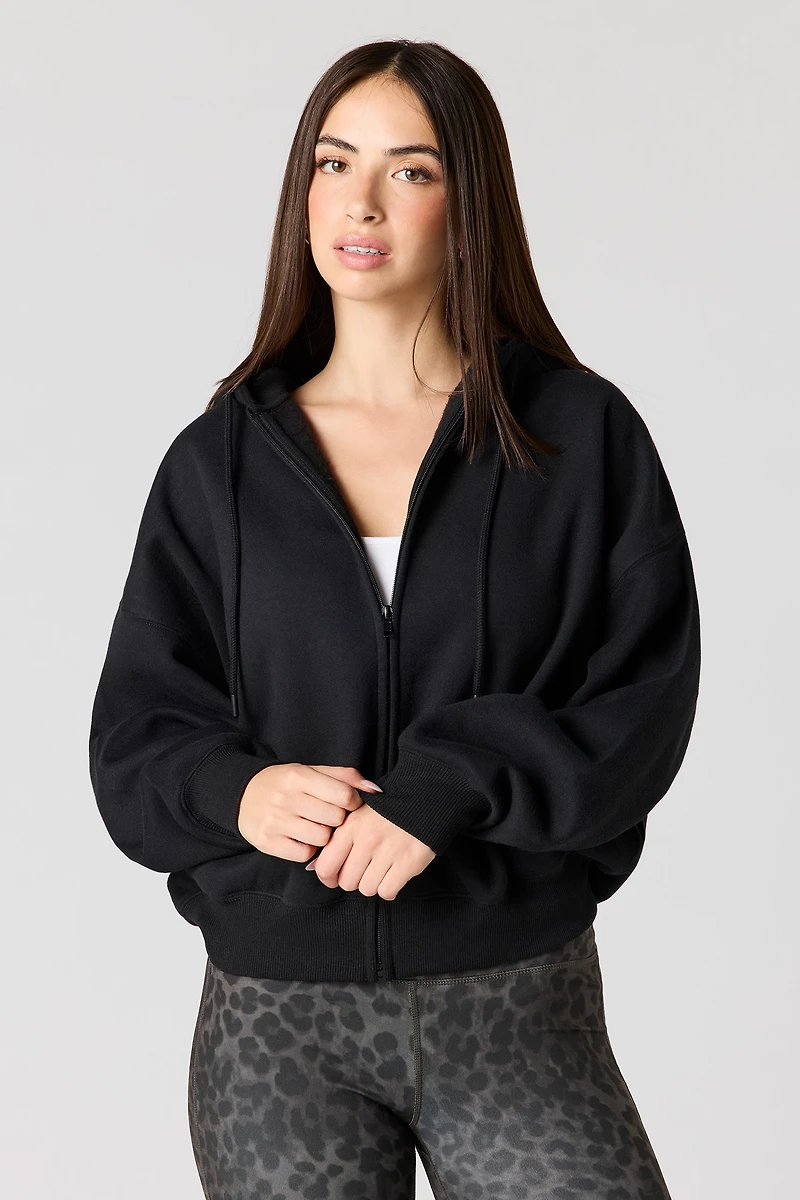 Boxy Zip-Up Fleece Hoodie