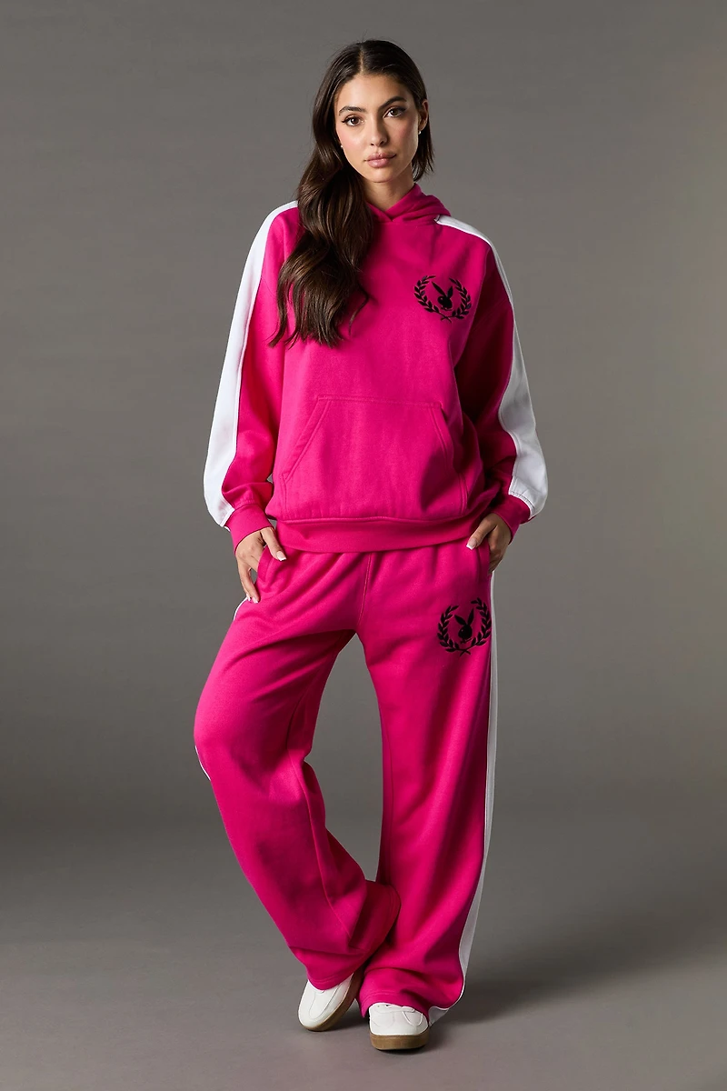 Haut à capuchon en molleton surdimensionné blocs de couleurs et broderie Playboy