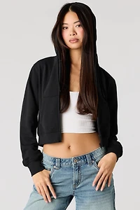 Fleece Zip-Up Crop Hoodie