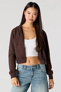 Haut court à capuchon en molleton avec fermeture glissière