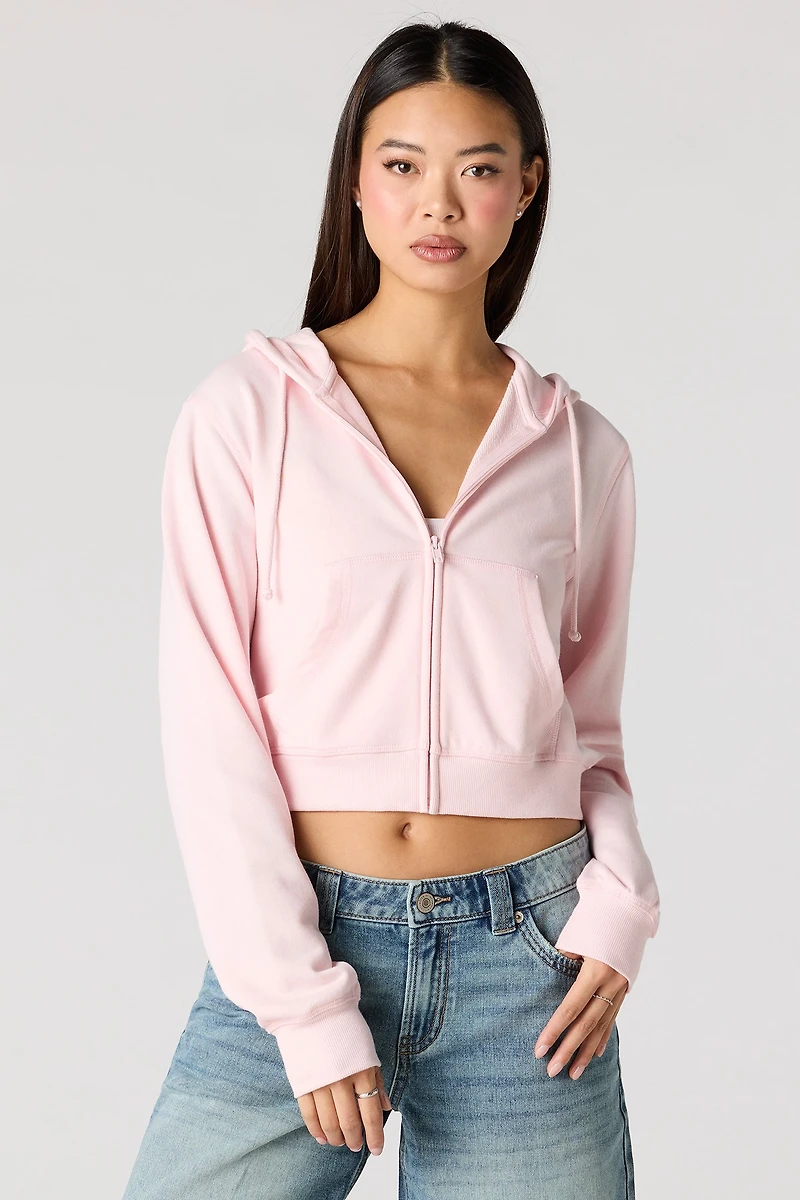 Fleece Zip-Up Crop Hoodie