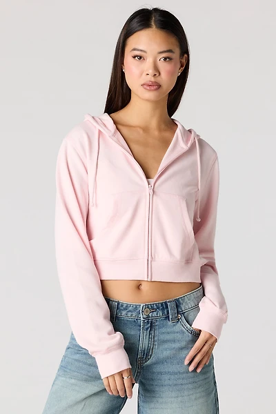 Fleece Zip-Up Crop Hoodie