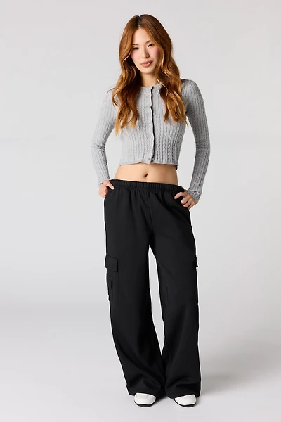 Fleece Ultra Wide Leg Cargo Sweatpant