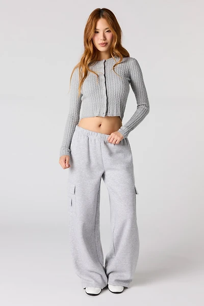 Fleece Ultra Wide Leg Cargo Sweatpant
