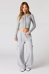 Fleece Ultra Wide Leg Cargo Sweatpant