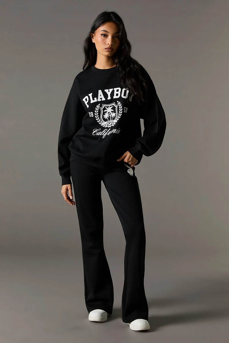Pantalon en molleton jambe évasée à imprimé Playboy