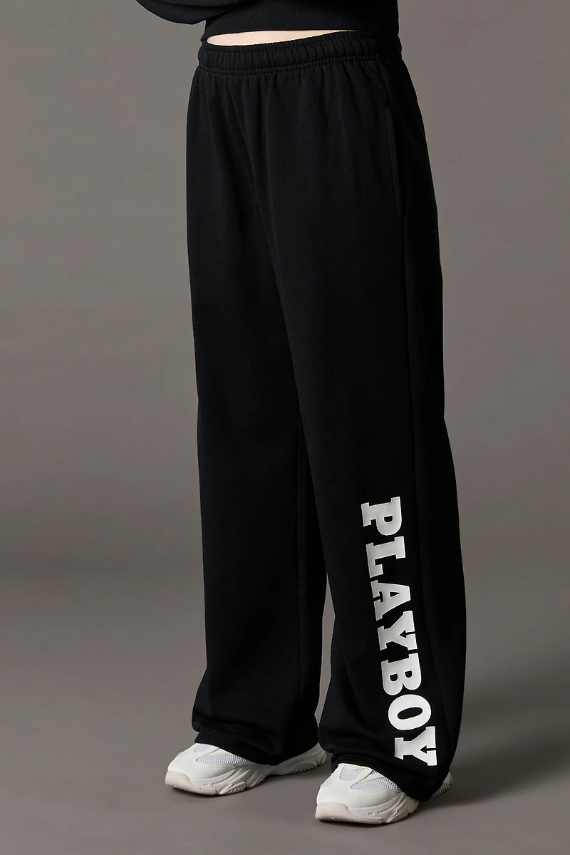 Pantalon en molleton à jambe large et imprimé Playboy