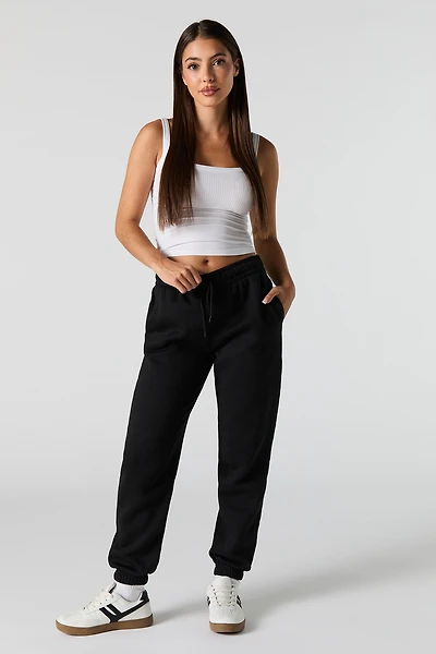 High Rise Solid Fleece Jogger
