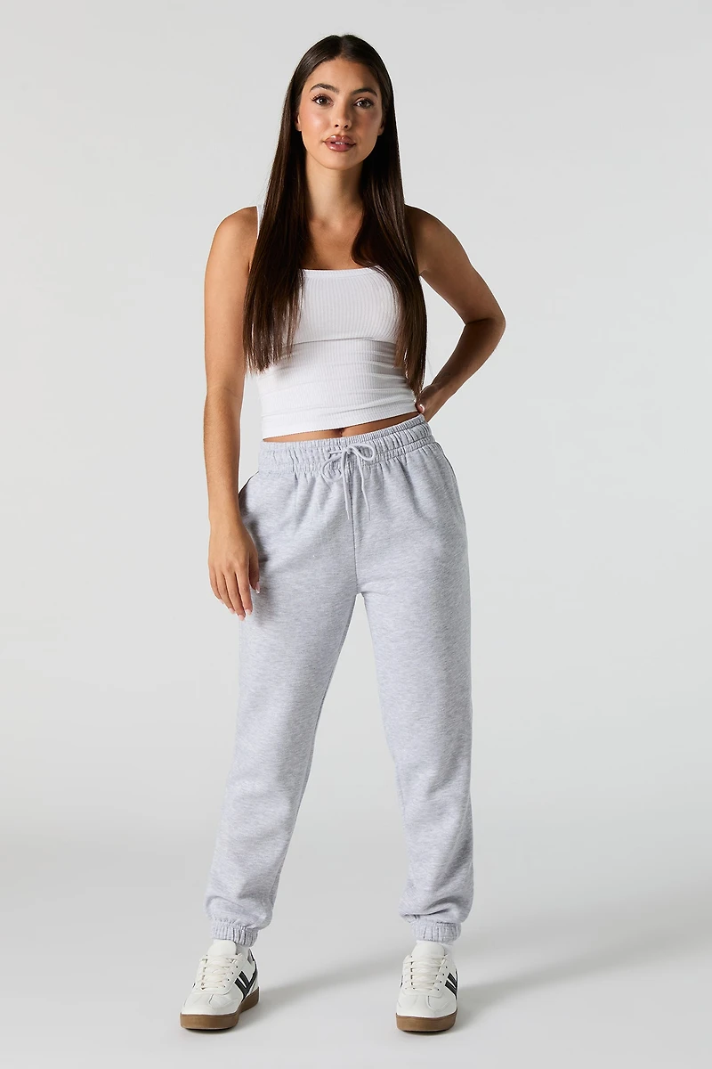 High Rise Solid Fleece Jogger