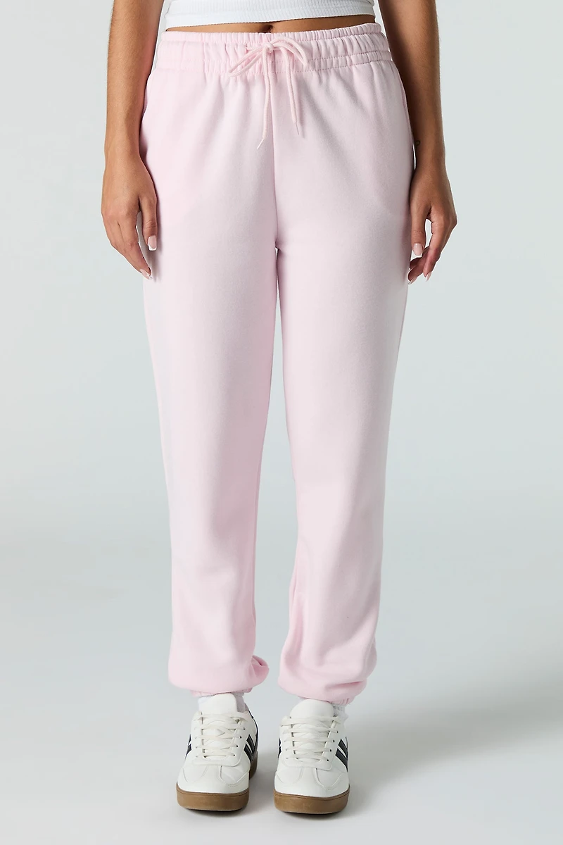 High Rise Solid Fleece Jogger