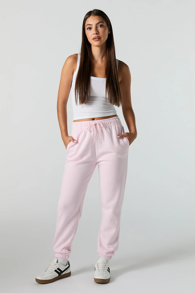 High Rise Solid Fleece Jogger