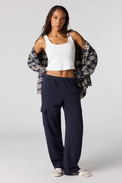 Wide Leg Cargo Fleece Sweatpant