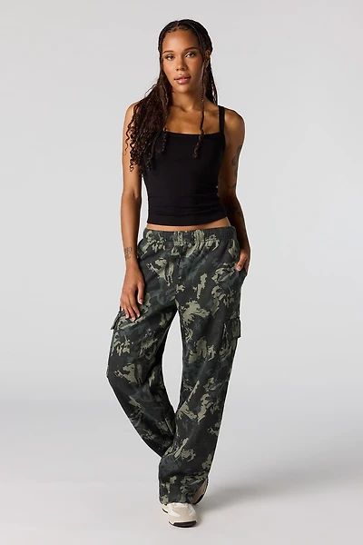 Camo Wide Leg Cargo Sweatpant