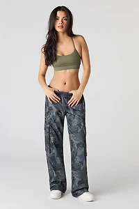 Camo Fleece Wide Leg Cargo Sweatpant