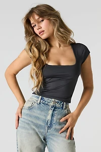 Contour Square Neck Cap Sleeve Crop Top