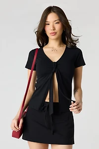 Knot Front Short Sleeve Flyaway Top