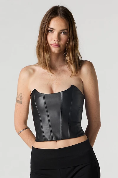 Faux Leather Strapless Corset Top