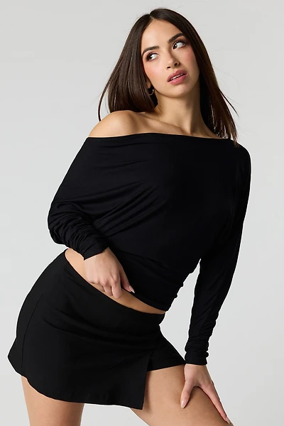 Off Shoulder Ribbed Classic Long Sleeve Top